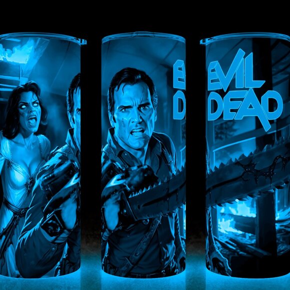 Glow in the  Dark Evil Dead Ash Williams and Demon Horror Movie Cup Mug Tumbler - Picture 1 of 4